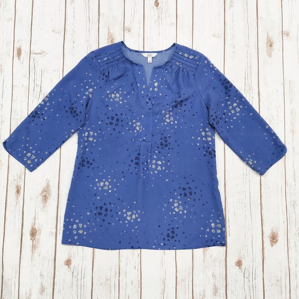 Croft & Barrow Pullover V-Neck Blue Print Tunic Women's S